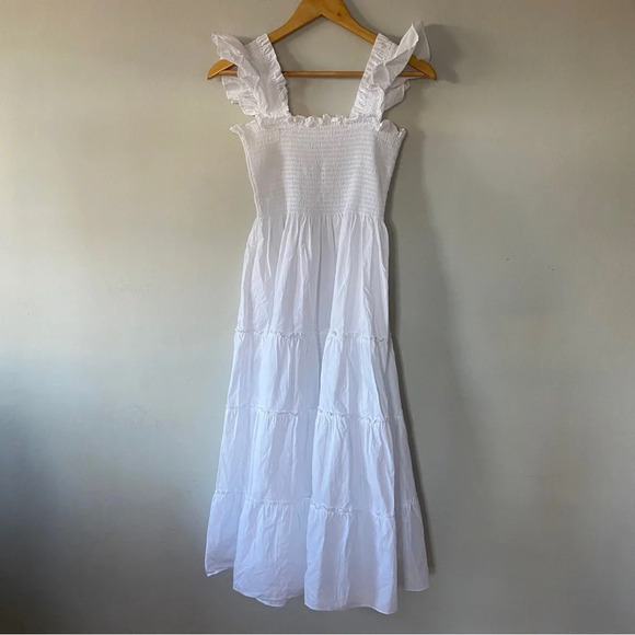 Hill House Home The Ellie Nap Midi Ruffle Dress in White Size XS - Picture 3 of 6